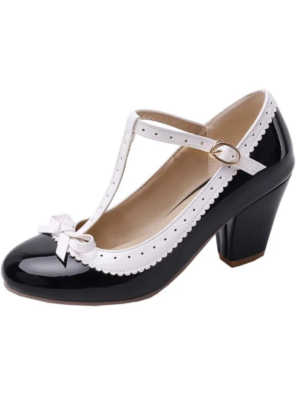 Stylish Rockabilly T-Strap Mary Jane Block Heel Closed Toe Pumps for Women